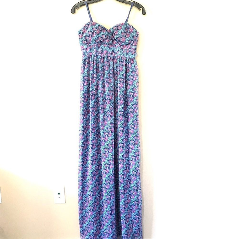 BCBG Floral Strapless Maxi Dress